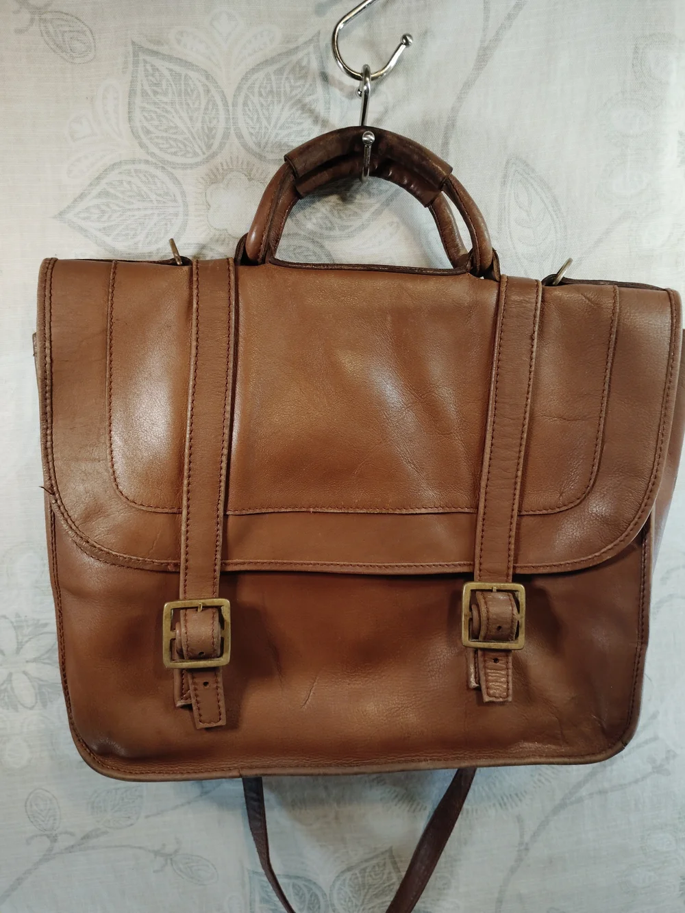 Genuine Leather Messenger/Crossbody Bag in Brown with Pouch/Wristlet Clutch